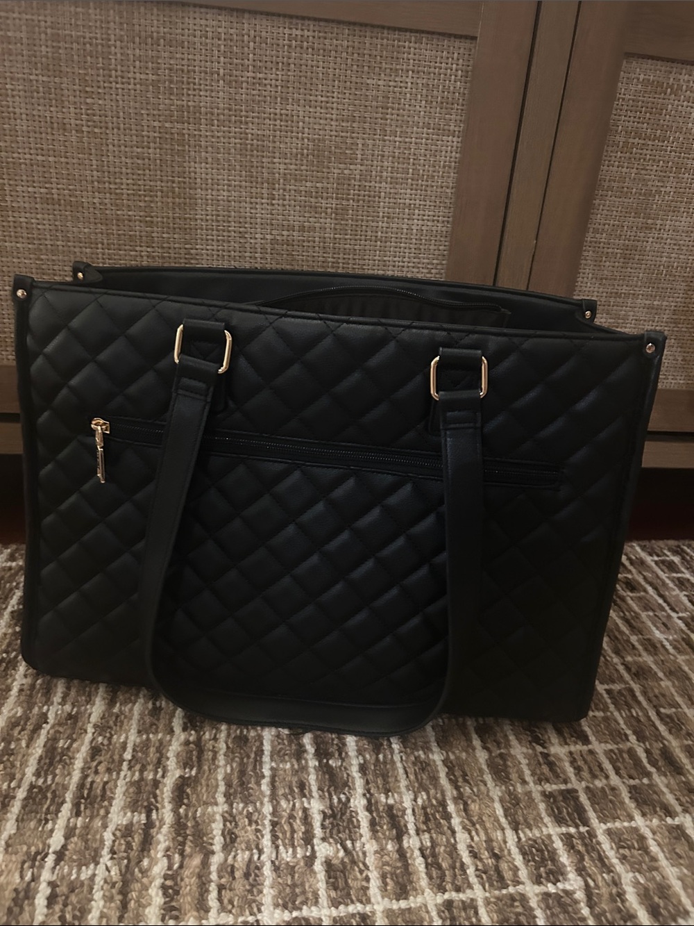 Quilted Work & Lunch Tote Bag - Black